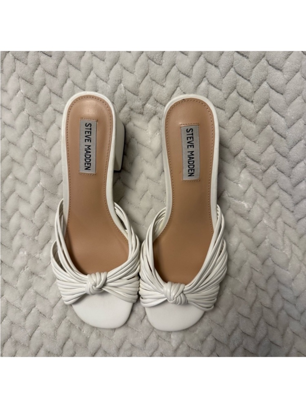 Steve Madden White Knotted Slide Heels